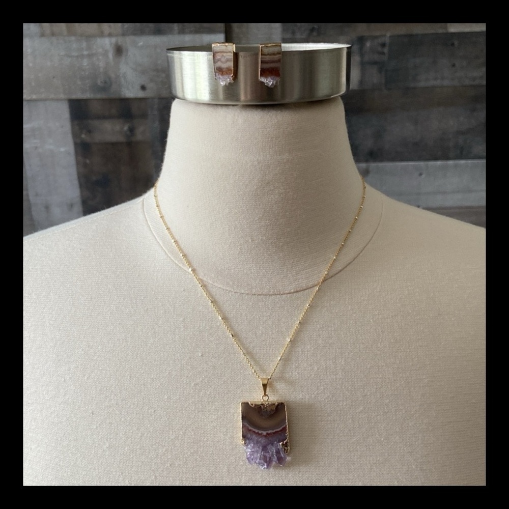 Purple amethyst gold necklace earrings artisan natural gemstone wanderlust